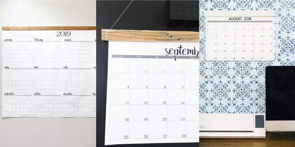 Three pictures of giant printable wall calendars.