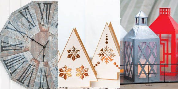 Three pictures of paper decor made from the cut files for a Silhouette or Circuit craft.