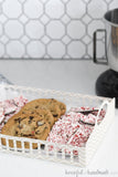 Simple rectangle design on the side of the DIY tray filled with Christmas treats.
