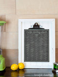 Printable recipe scaling chart on a chalkboard background.