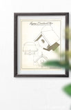 Hanging birdhouse build plans as a vintage art print.