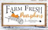 Wood sign decorated with Farm Fresh Pumpkins design for fall.