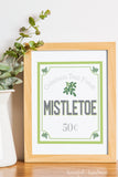 Mistletoe for Sale printable Christmas sign in a frame.